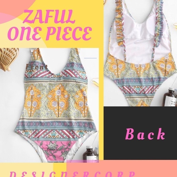 NEW,Zaful, Fun, Flirty & Fabulous, Floral Ruffle Backless Swimsuit, Size XL - Picture 4 of 12
